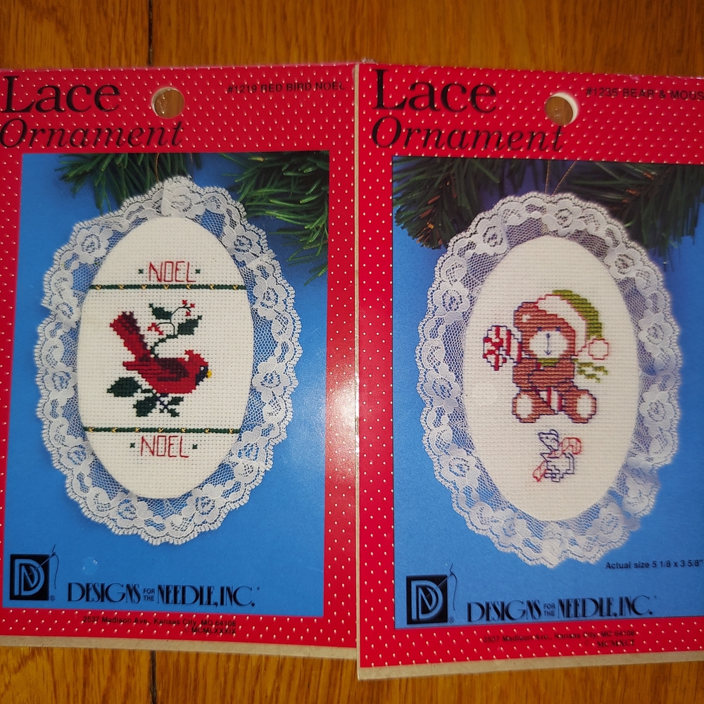 Lace Cross-Stitch Ornaments - Cardinal & Teddy Designs